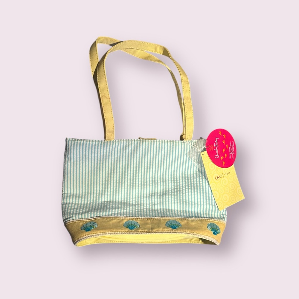 NWT Quacker Factory Chic Women’s Striped Tote Bag - Yellow and Blue Beach